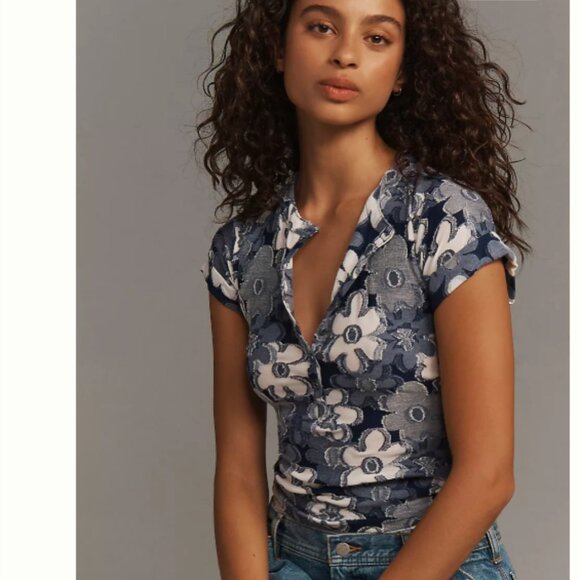 Brand New The Andie Ribbed Henley Top by Pilcro: Floral Edition - Picture 4 of 6